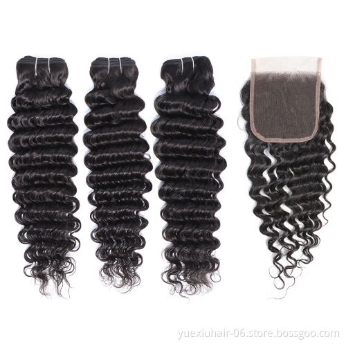 Deep Wave Bundles With Closure Cuticle Aligned Deep Wave Brazilian Virgin Human Hair